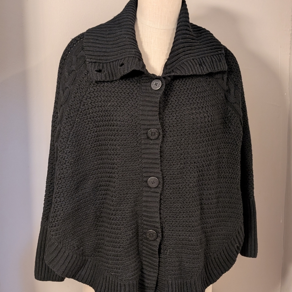 Ugg Women's Black Button-Up Poncho Sweater